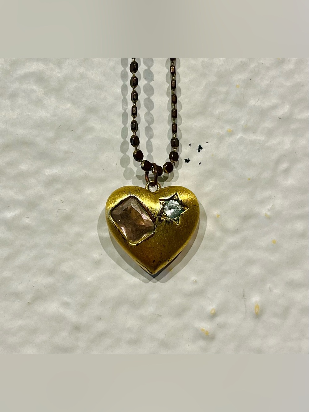 Vintage Gold Heart Pendant Necklace with Gem Accents